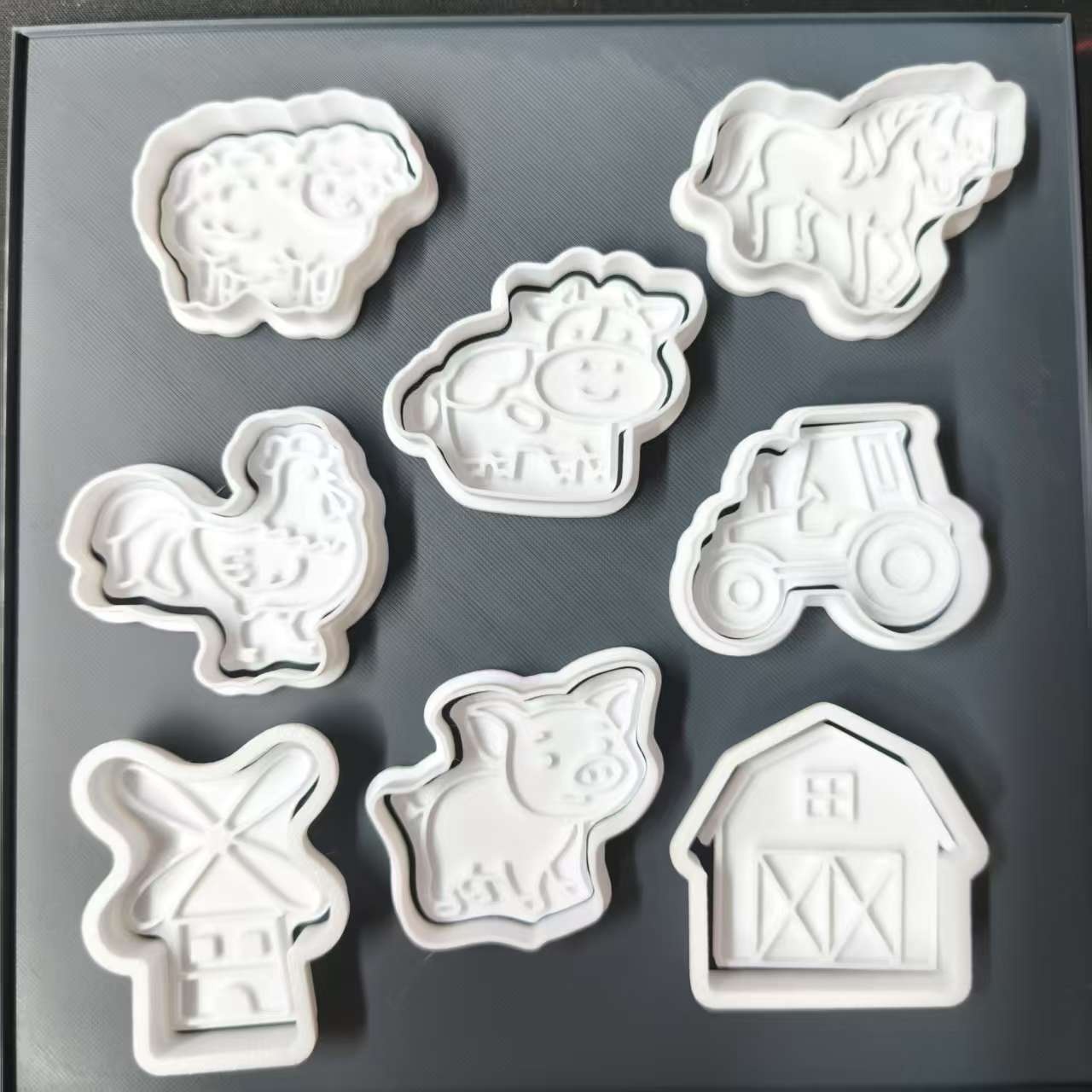 Image of 8pcs Cartoon Farm Animal Cookie Cutter Set, Includes Cow, Chicken, Pig, Horse, Sheep, 3d Fondant Baking Cookie Tools, Baking Molds For Boys And Girls, Birthday Gift