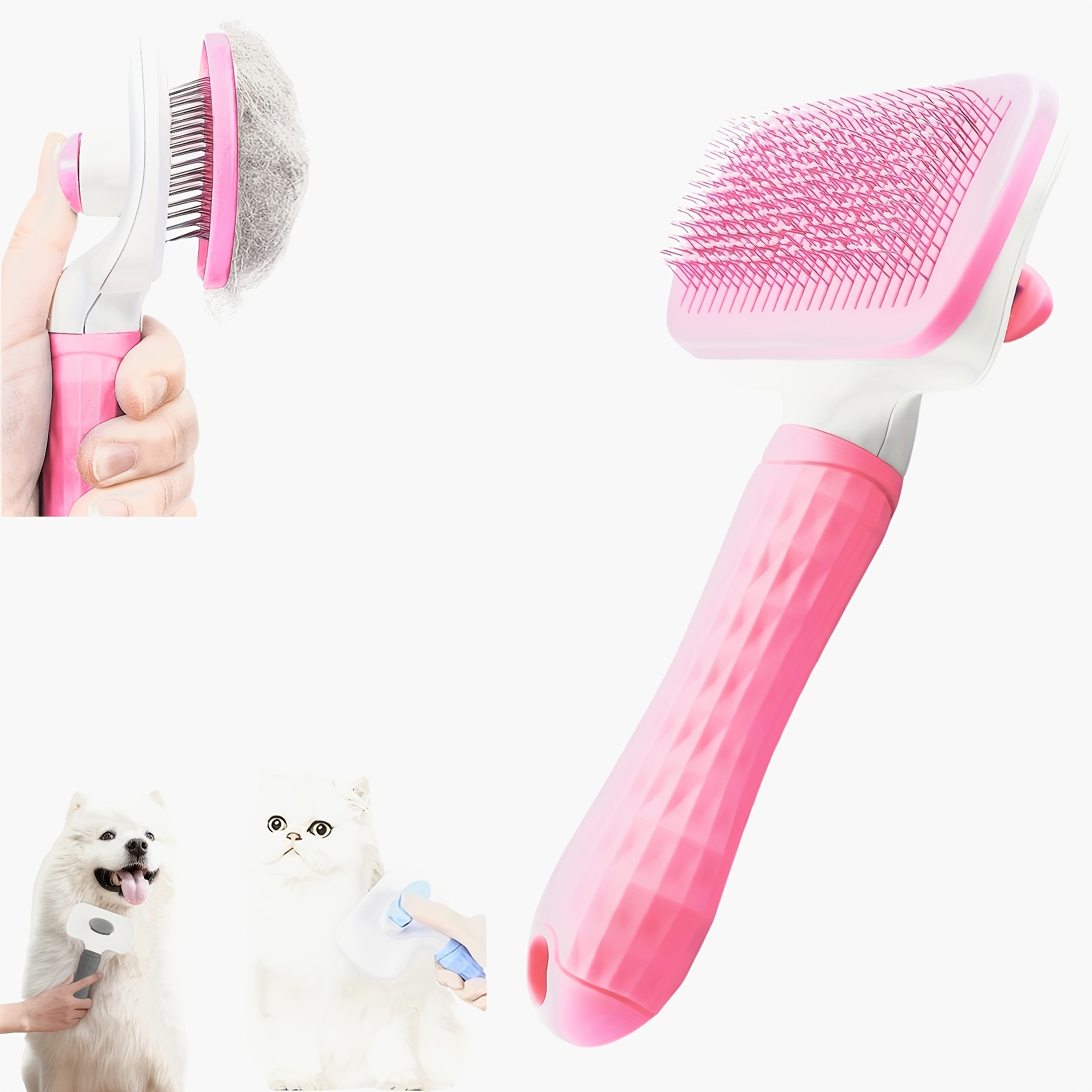 TEMU Easy-to- And Cat Pet Grooming Brush - Gentle De-shedding Massage Comb With De-shedding, Plastic Handle, Ideal For Loose Fur, Effective For