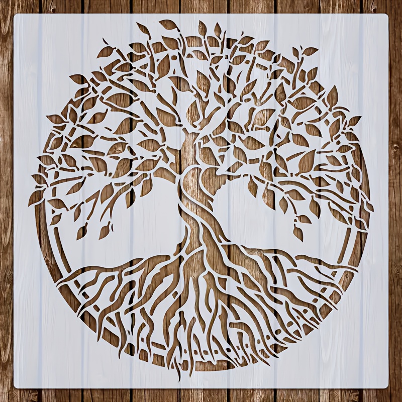 

1pc Tree Of Life Stencil, 12x12 Inch, Reusable, Creamy White Plastic, For Fabric, Canvas, Wood, Wall And Home Decor