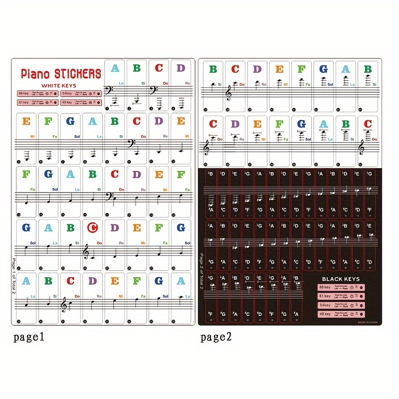 1 Set Of 2 Sheets Of Colorful 88/61/54/49-key Piano Keyboard Stickers, Electronic Keyboard Stickers, Staff And Music Notation Hand-scroll Piano Stickers, Pitch Accuracy Stickers, Piano Note Stickers