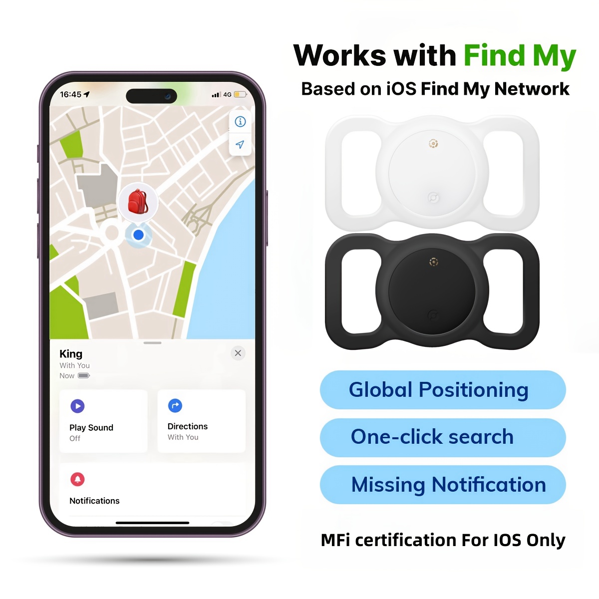 2Pack Pet Tracker Mini GPS for IOS Find My (Ios Solely) And Silicone Pet Collar Holder Cases, Anti-Lost Device for Dogs And Cats, Perfect for Locating Pets, Keys, Luggage, Backpacks, Wallets, And More, (1Pack White And 1Pack Black)