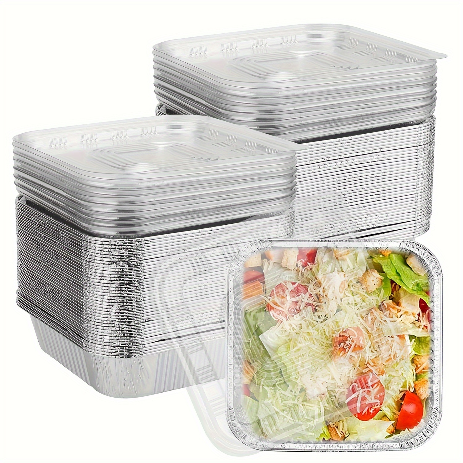 

35pack 8x8''square Aluminum Baking Pans With Clear Plastic Lids - Disposable Takeout Pans - Foil Food Containers For Cooking, Heating, Storing, Prepping Food