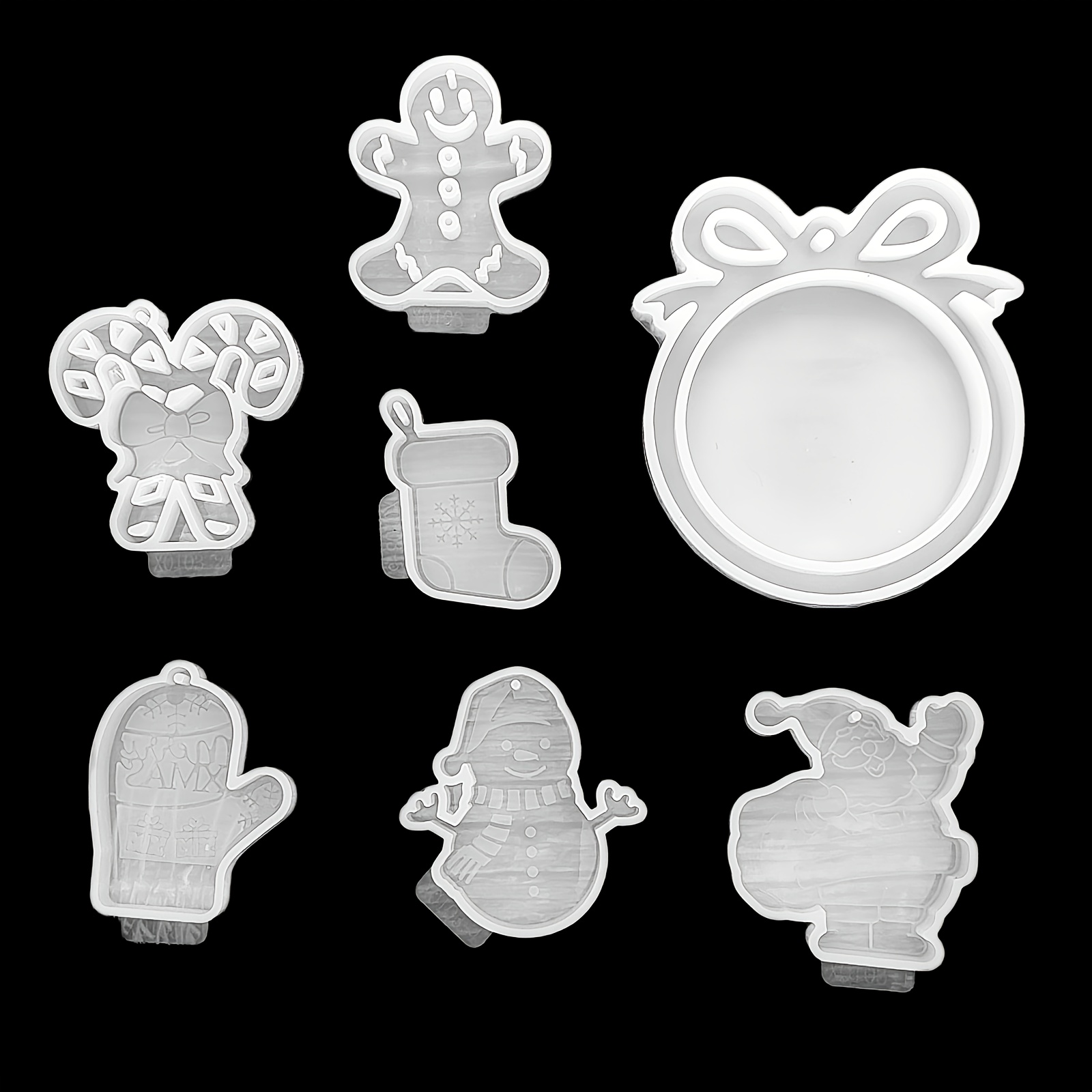 TEMU Christmas Wreath Hanging Ornament Epoxy Resin Mold 7pcs Set, Christmas Decoration Pendant Silicone Mold For Cement, Plaster, Resin Liquid