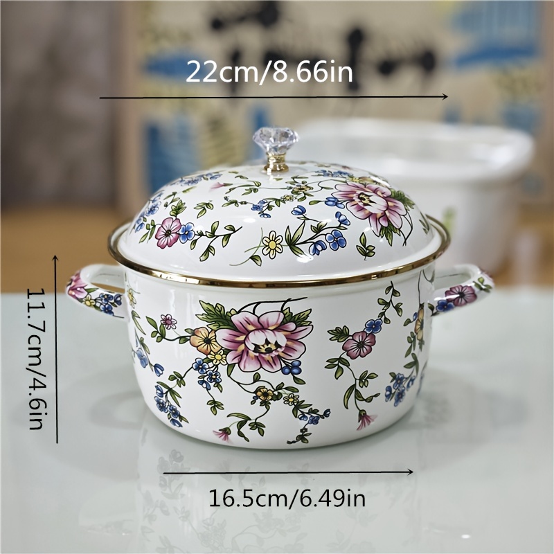   enamel   with lid   double handle enamel cooking pot home kitchen soup stew casserole dish details 1