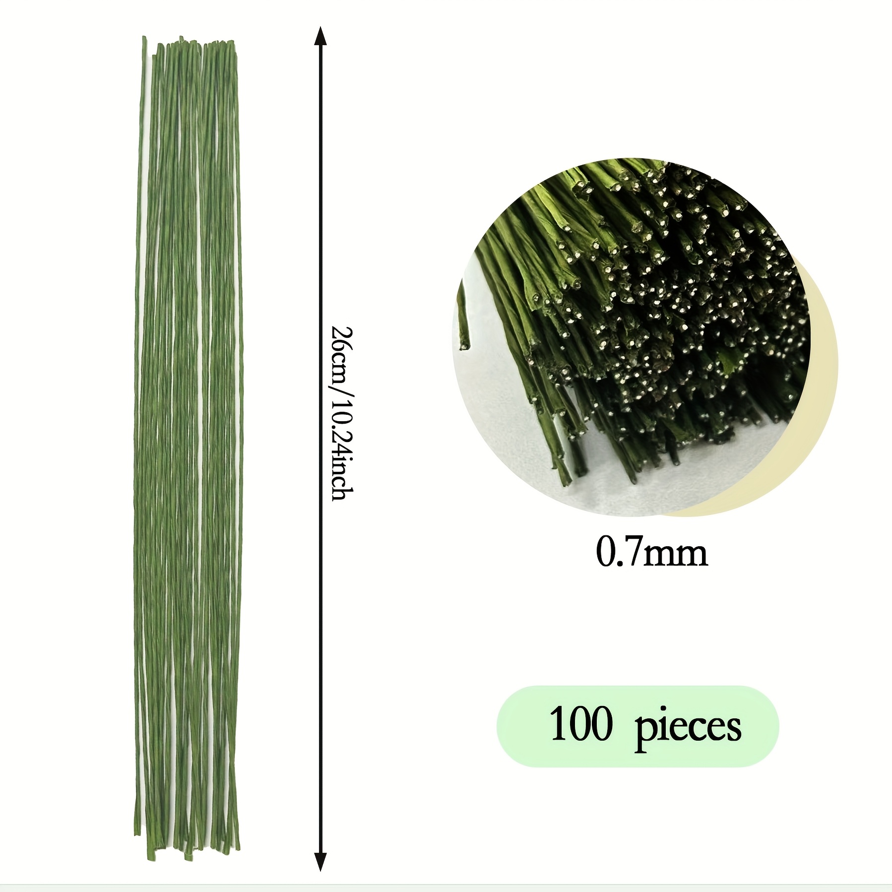 100pcs 26cm/10.25 Inch Floral Wire Stems - Paper Wrapped Wire Stems For Crafts, Artificial Floral Arrangements, And Home Decor, Durable 22 Gauge/0.7mm