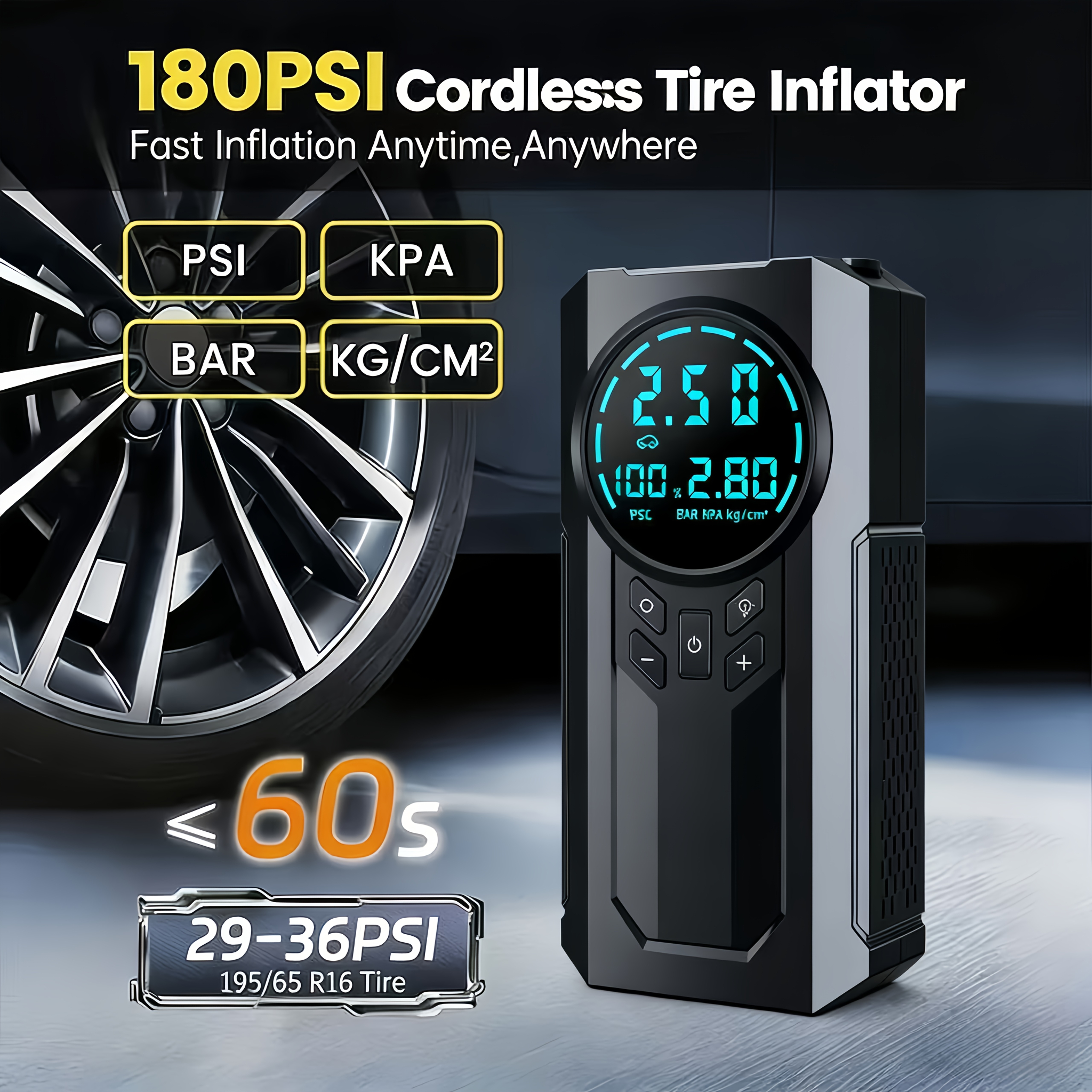 auxiliar de emergência para carro, 8000a com compressor de ar, inflador de pneus 180psi, bateria capacidade incorporada de 8000mah, visor digital, monitorização da pneus, 3 de iluminação led - adequado para de 9.99l ou de 9.01l Detalhes do produto 2