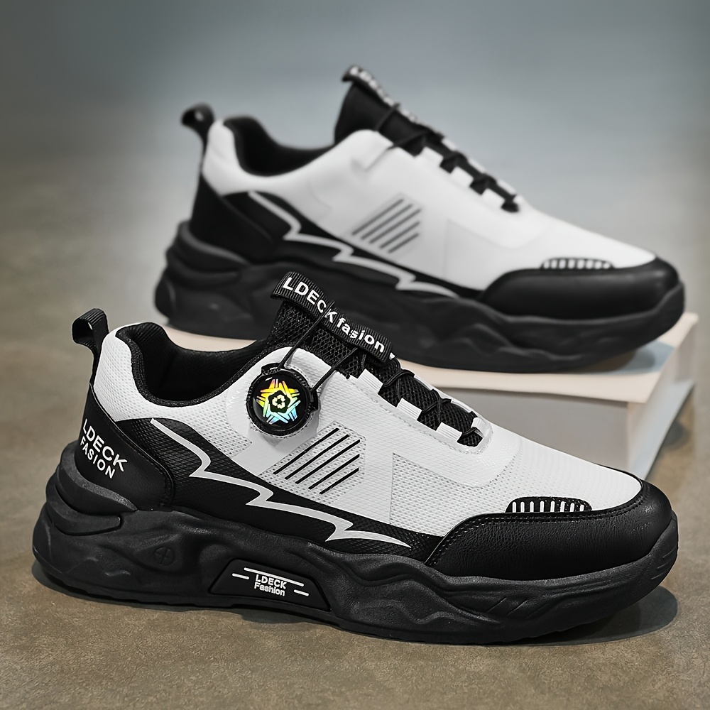 Zapatos deportivos casuales para caminar al aire libre con suela gruesa que aumenta la altura, antideslizantes y cómodos para hombres, de color sólido, con cordones, punta redonda, parte superior de imitación, forro de tela, suela de PVC, plantilla de tela, para primavera/otoño, primavera/verano, todas las estaciones.