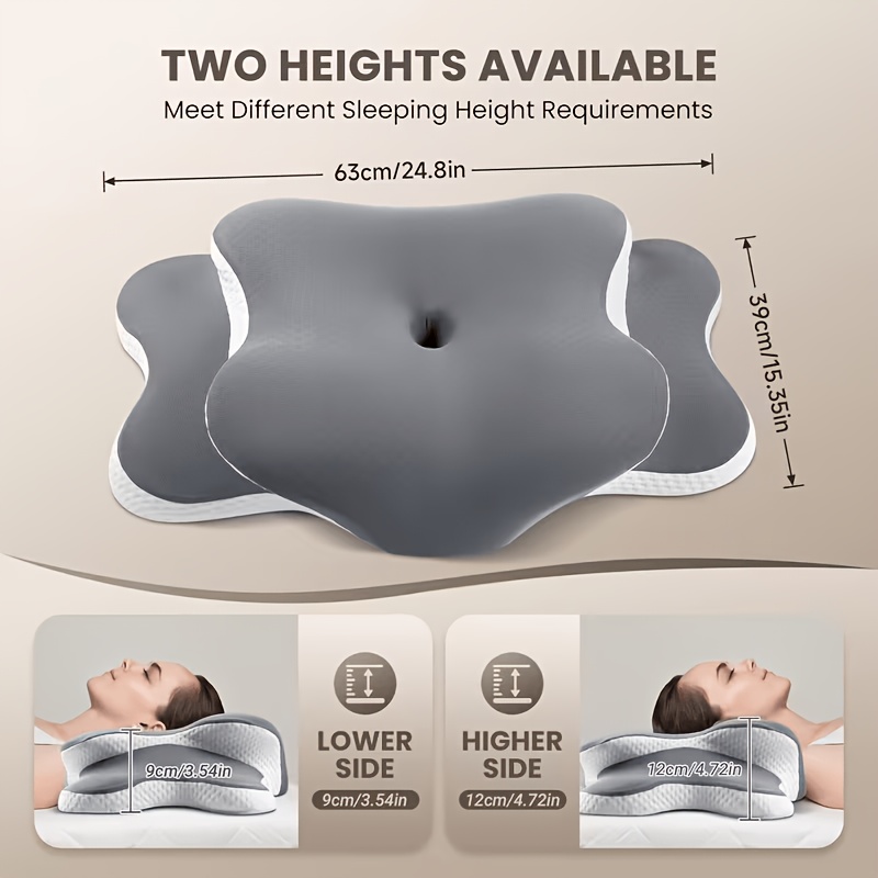 1pc Pillow Ergonomic Neck And Shoulder Pressure Relief, Cervical Support For Side/back/stomach Sleepers, Washable Cooling Pillow Case, Grey (9/12cm And 12/14cm Height Options)
