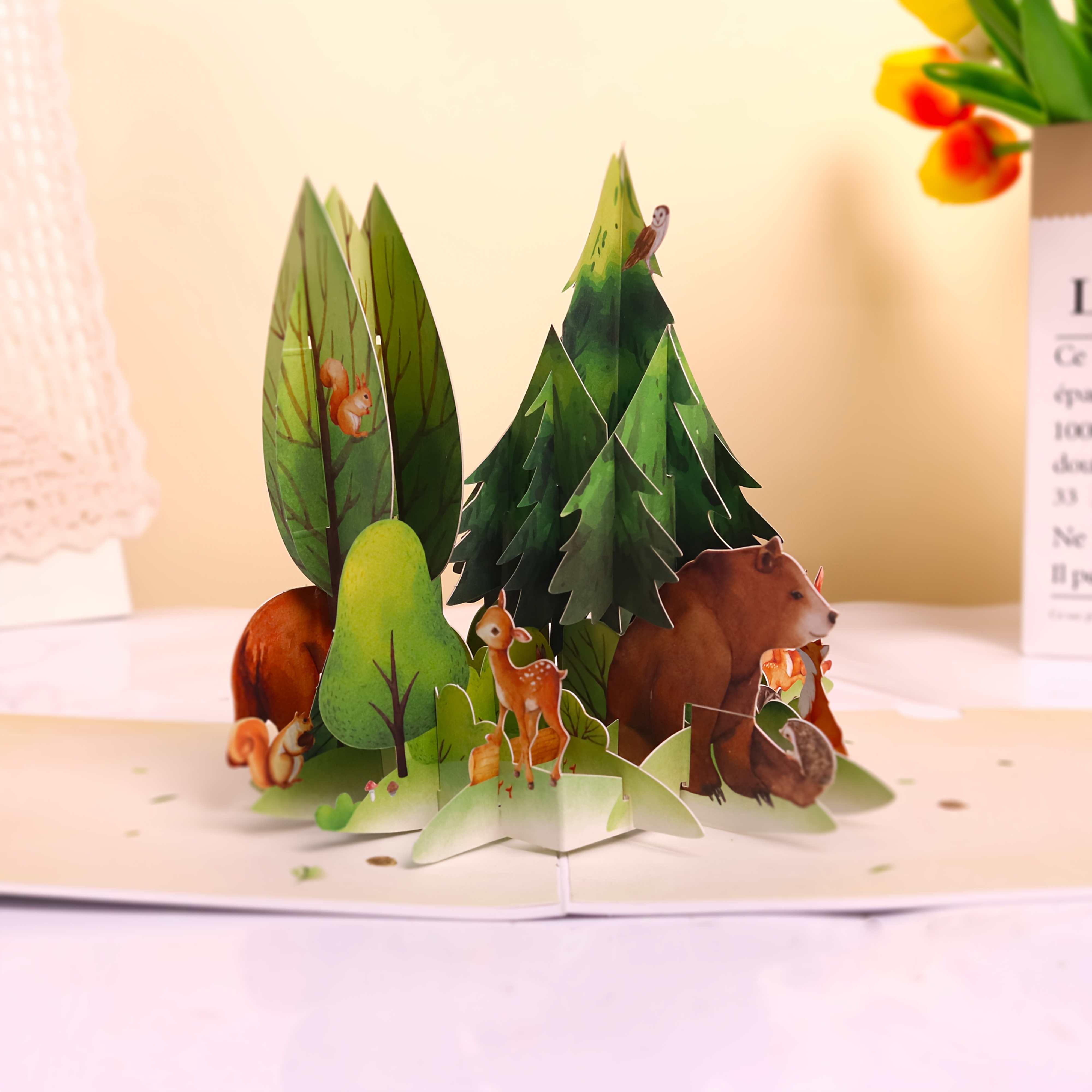 TEMU 1pc Woodland Animals Pop-up Card - Forest Scene With Squirrel, Deer, Bear & Rabbit - Birthdays, Showers & Father's Day - Includes Note Card &