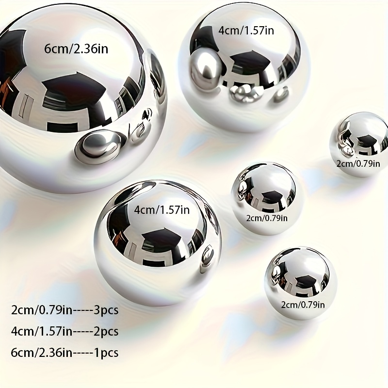 E-shop Edelstahl Runde Hohle Kugeln - 6er Set in Größen von 0.79 bis 2.36 Zoll, Spiegelfinish Metall Treppen- und Fensterornamente, Garten Skulpturen