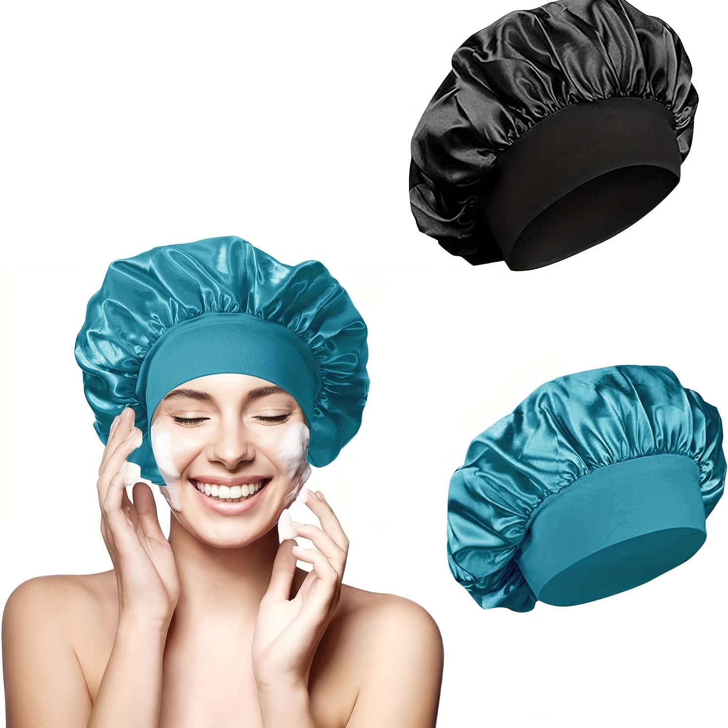 

Bonnet en satin pour dormir et se doucher - Bande large élastique pour cheveux bouclés et naturels, parfum, protège les coiffures pendant