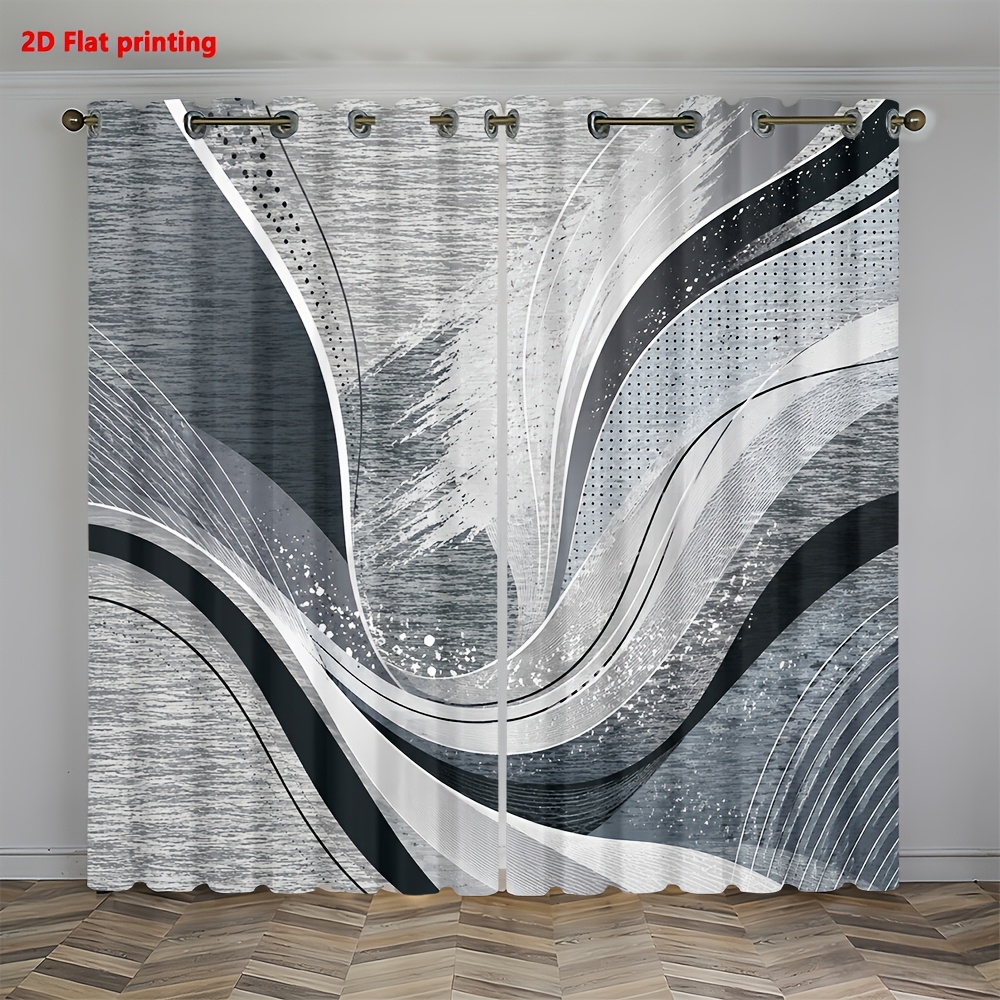 Image of 2d Flat - 2d Flat 2pcs Set Of Curtains For Living Room With Abstract Wave Pattern Light Luxury Minimalist European Style, Suitable For Living Rooms, Bedrooms, Study Rooms, And Home Decoration