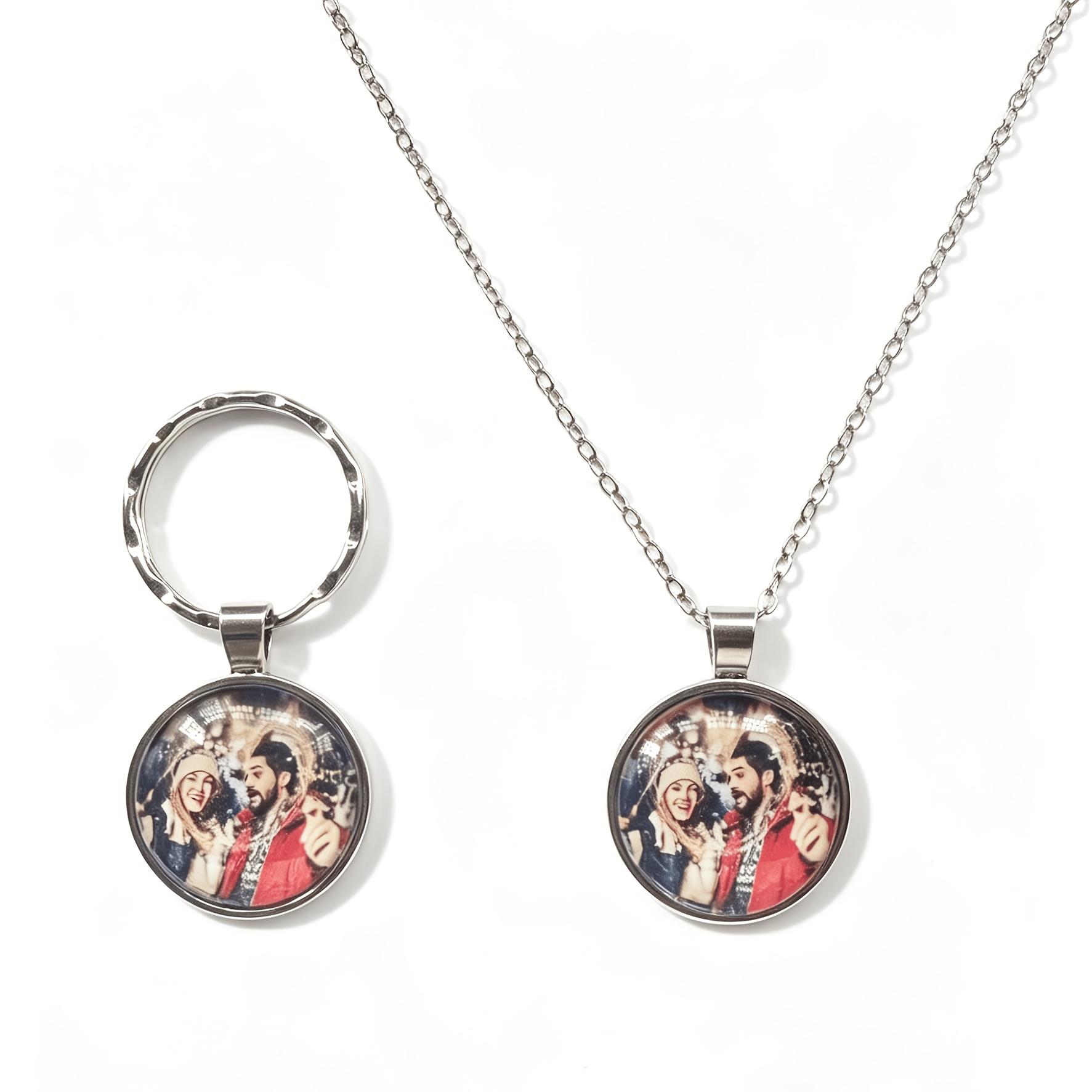 TEMU [Personalizado] 2 piezas (1 Collar, 1 Llavero) Set de Joyería con Foto Personalizada, Ideal para Uso Diario, Regalos Festivos, Personalizable