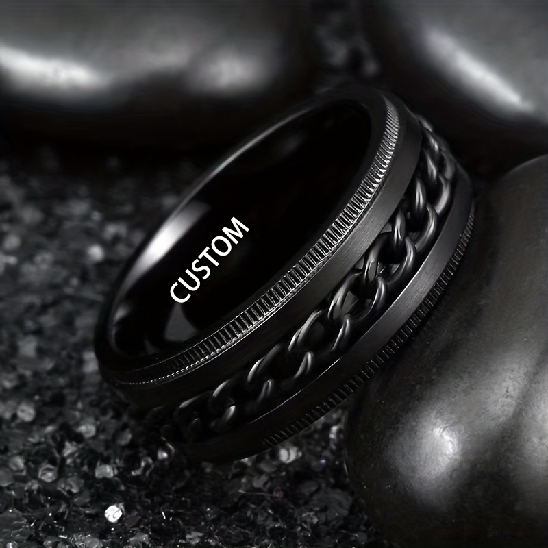custom engraved black stainless steel ring 8mm wide rotating chain design personalized name date option durable stylish for men valentines day anniversaries casual attire anniversary jewelry   ring design quality   without battery Product details 4