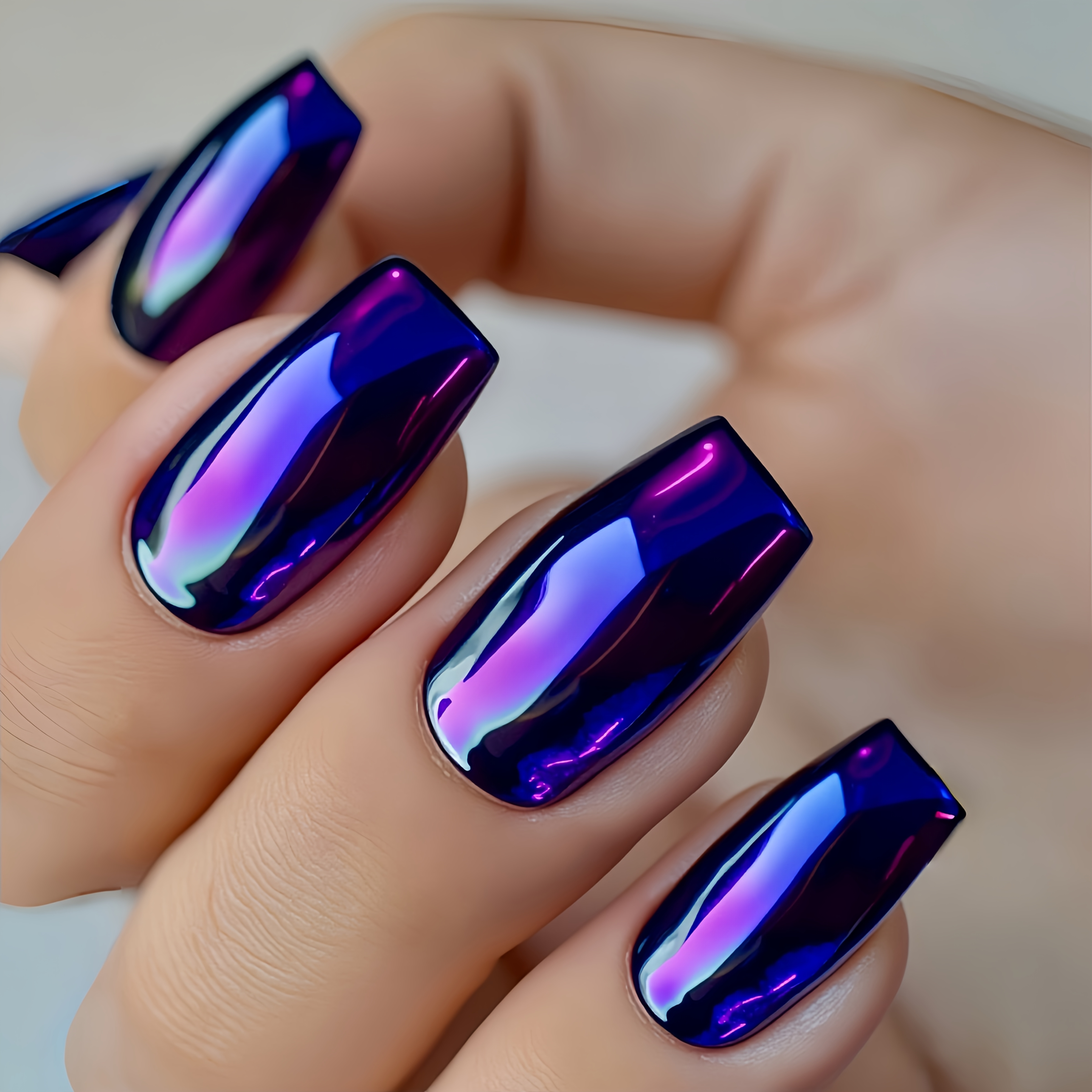 E-shop 24 Stück Lila Schimmernde Plated Nägel, Gothic Nägel, Einfarbige Nägel, Wiederverwendbare Nägel, Abnehmbare Press-On Nägel, Künstliche Nägel,