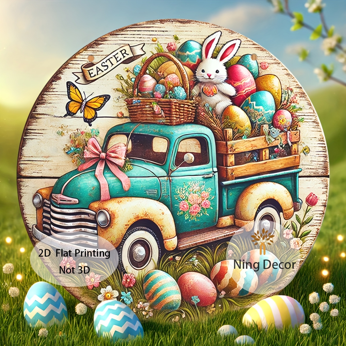 

1pc Easter Bunny Wooden Wall Art Sign (7.87"x 7.87") - Spring Delivery Truck Wall Decor, Front Door Welcome Sign, Family Gift, Home Gift, Outdoor Yard Sign, Garden Balcony Outdoor Fence Holiday Decor