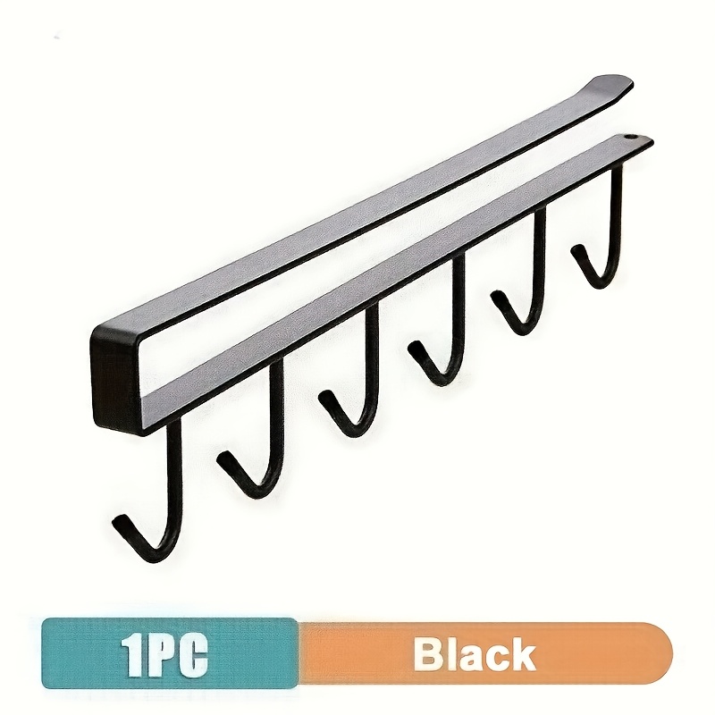 1pc Contemporary Iron Metal Storage Shelf Organizer With 6 Hooks, 9.84 Inches, Under-shelf Hanging Rack For Kitchen, Bathroom, Wardrobe, Mug Cup Utensils Holder For Home Organization