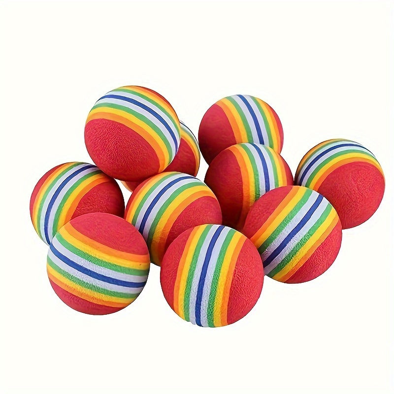 TEMU 10pcs Golf Rainbow Ball Pet Toys, Foam Balls, Indoor Practice Balls, Sponge Balls, Colorful Fun Toys To Keep Your Cat Or Puppy Entertained!