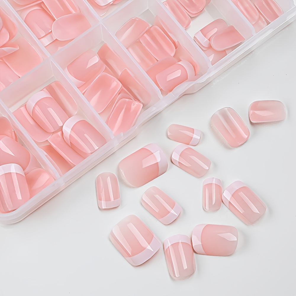 TEMU 144pcs Women's Short Square Fake Nails Suitable For Nail Extensions, Glossy Press- Nails With Jelly Glue & Nail File - Short Length Nail Tips,