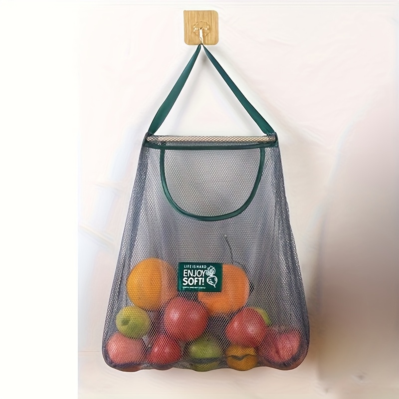 1pc Hanging Mesh Storage Bag with Handle for Fruits and Vegetables, Kitchen Ginger Garlic Food Storage Net Pocket