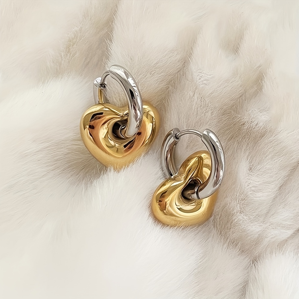 TEMU Boucles d'oreilles cœur en métal haut de gamme, niche color-block, boucles d'oreilles cœur pêche faciles et mignonnes, style froid, titane 304,