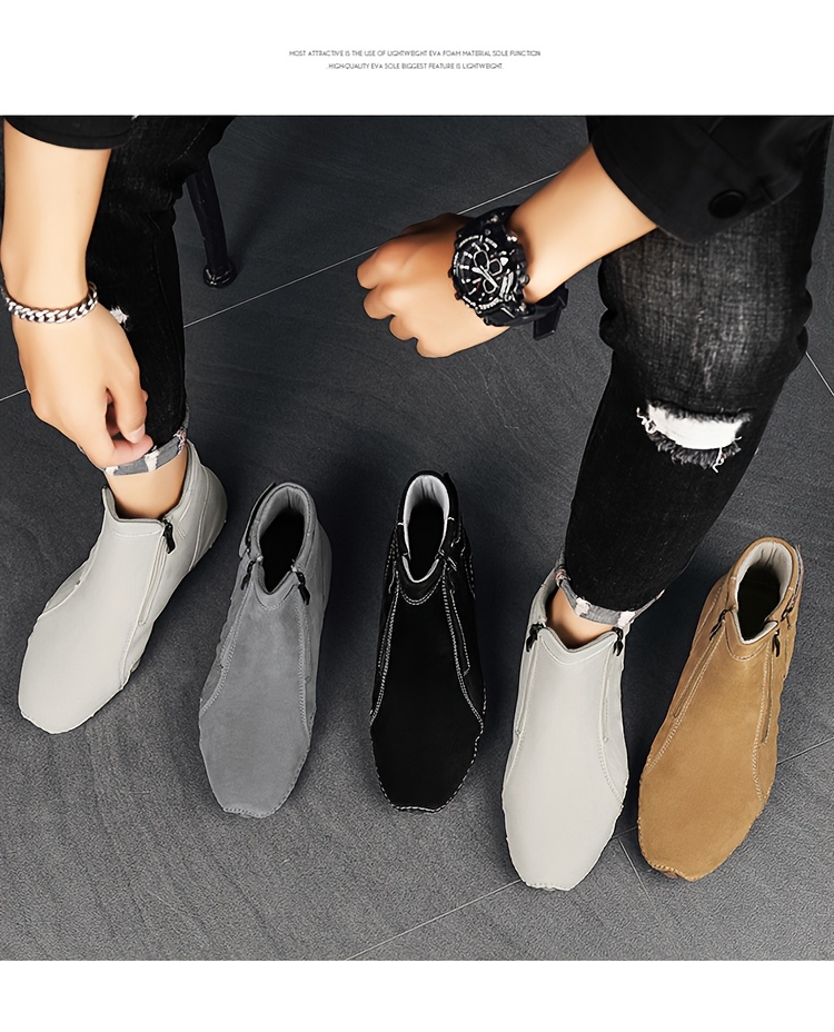 [Handmade Boots] Large Size Men's Boots | Zippered Slip-on Upper 38-48 Octopus Mid-top Rubber Sole Handmade Outdoor Boot Casual Walking Shoes