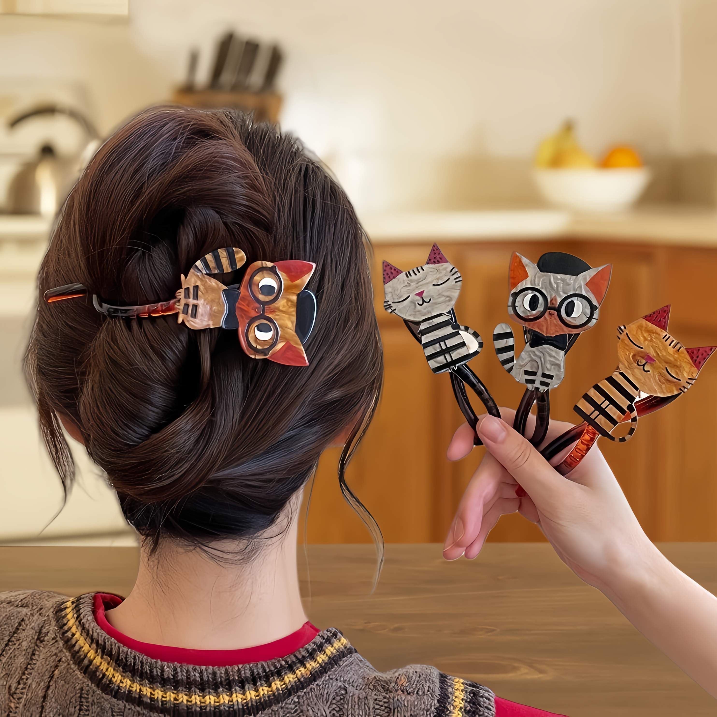 

European And Trends Cute And Cat-themed Hair Clips, Offering A Sophisticated Touch For Women. , Retro-style Hair Accessories Are Styling Updos.