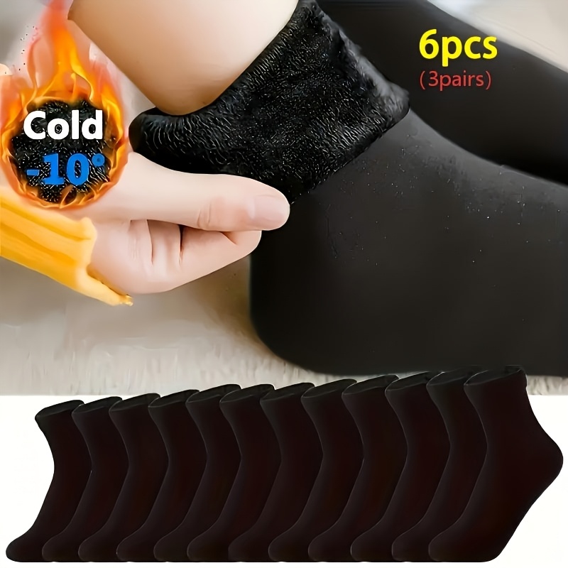 TEMU 10/6pcs (5/3 Pairs) Women's Velvet Tube Warm Socks - Thick Winter Cold (-10°c), Suitable For Outdoor Sports And Daily Wear, Random Solid (black,