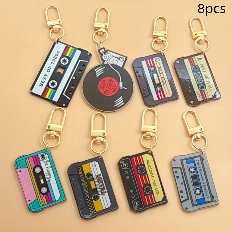 8 Retro Nostalgic Keychain Set, Radio+tape+box Game Console Party+ Recording Keychain Gift Pack, , Valentine's Day Gift