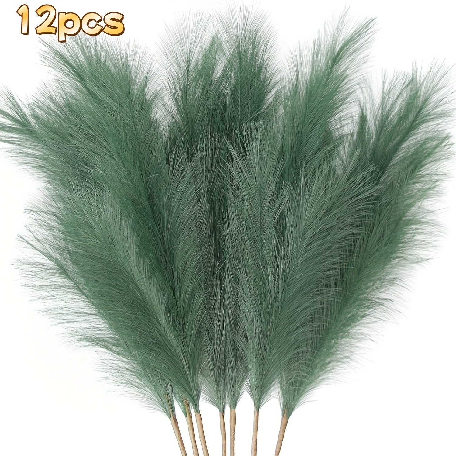 12pcs Dark Green Artificial Pampas Grass | Style Home Decor For Wedding, Party, Table Centerpiece, Kitchen, Bedroom, Bouquet, Photo Prop, Festival Decoration, No Maintenance Plant