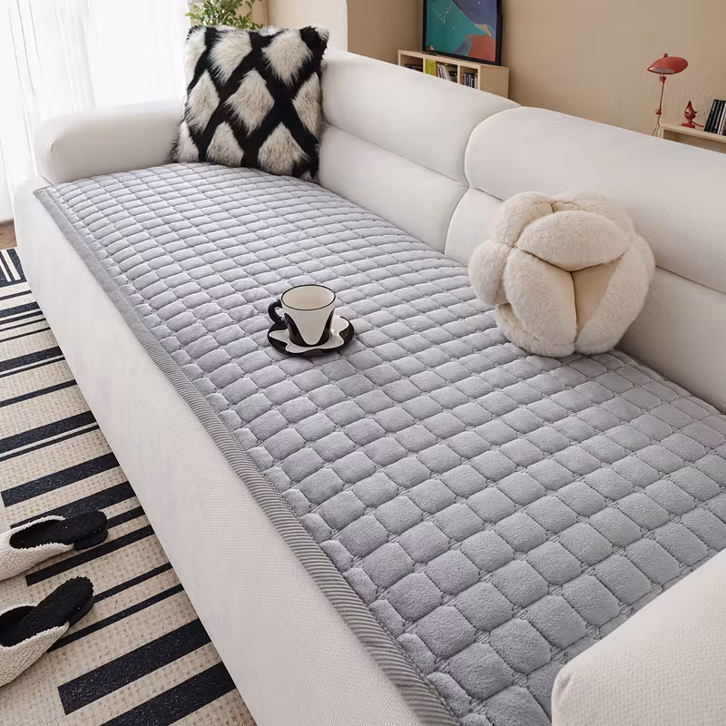 a 1pc thick quilted flannel sofa cover handcrafted in a modern minimalist style with a matching wide border design this plush non slip sofa cushion friendly and scratch resistant machine washable suitable for Product details 16