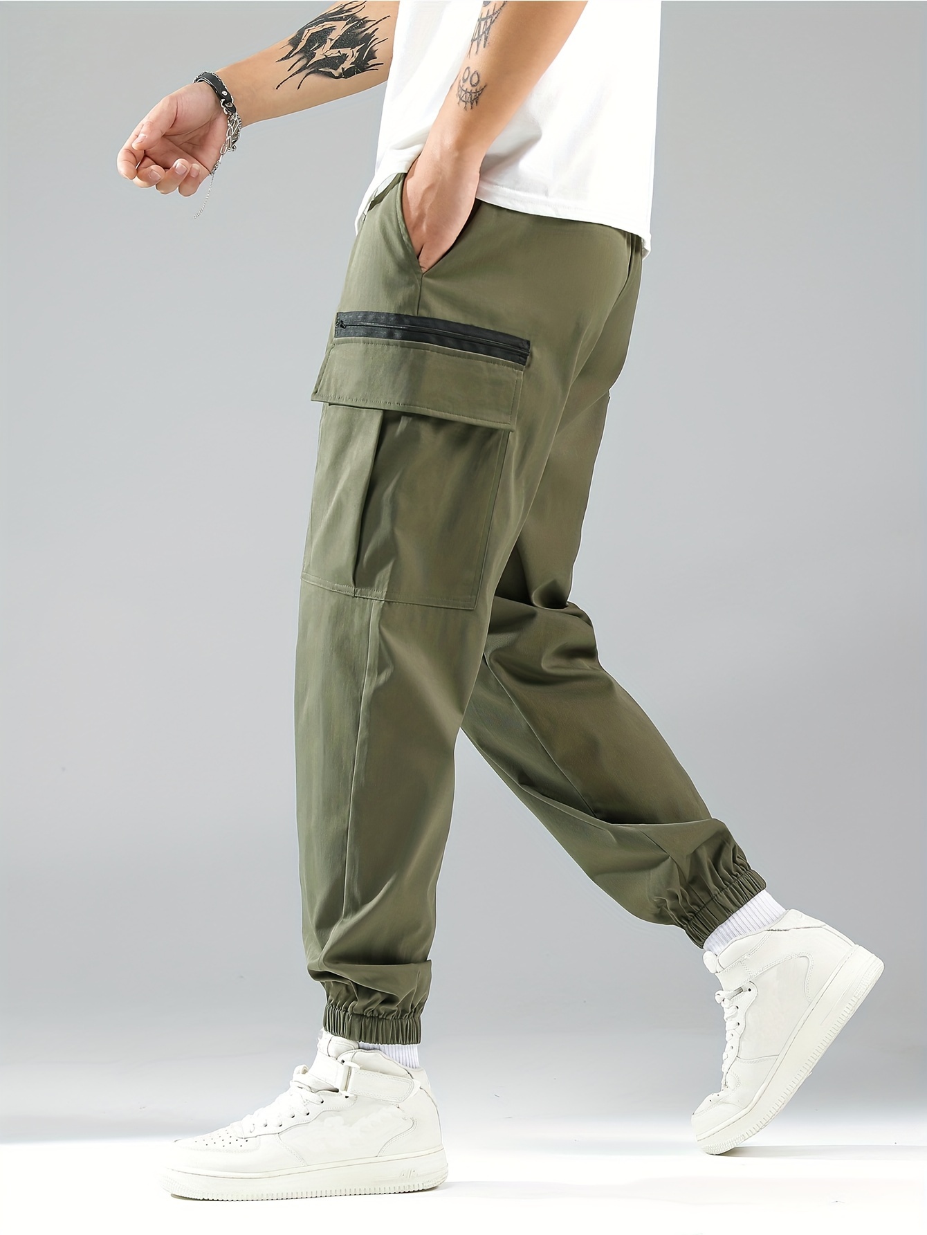 Plus Size Men's Solid Cargo Pants Autumn/winter Street Style - Temu Canada
