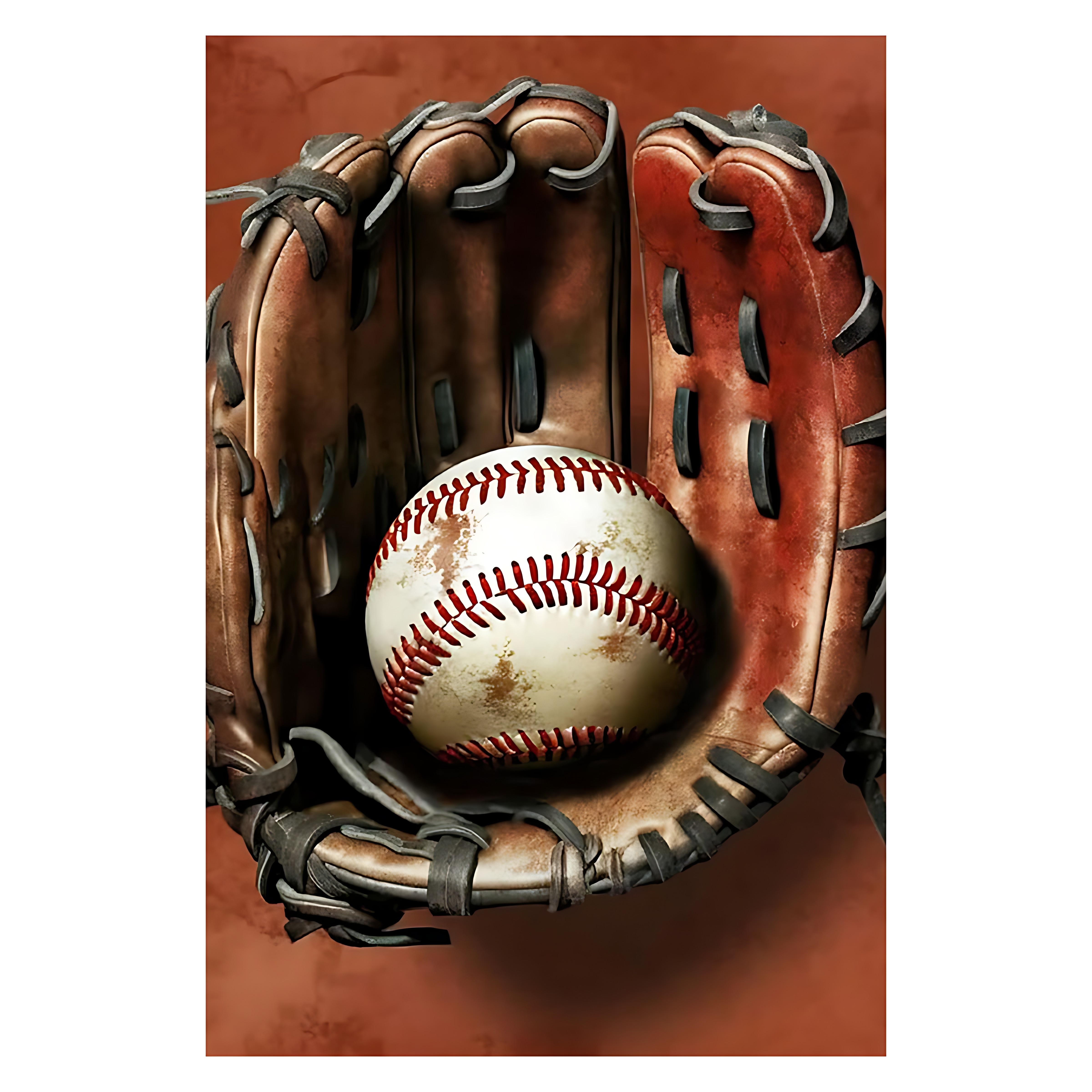 

1pc Kit - Baseball Glove & Ball Canvas Art Print, 12x18" Vintage Sports Wall Decor, Irregular Shaped Diamonds, Canvas Material