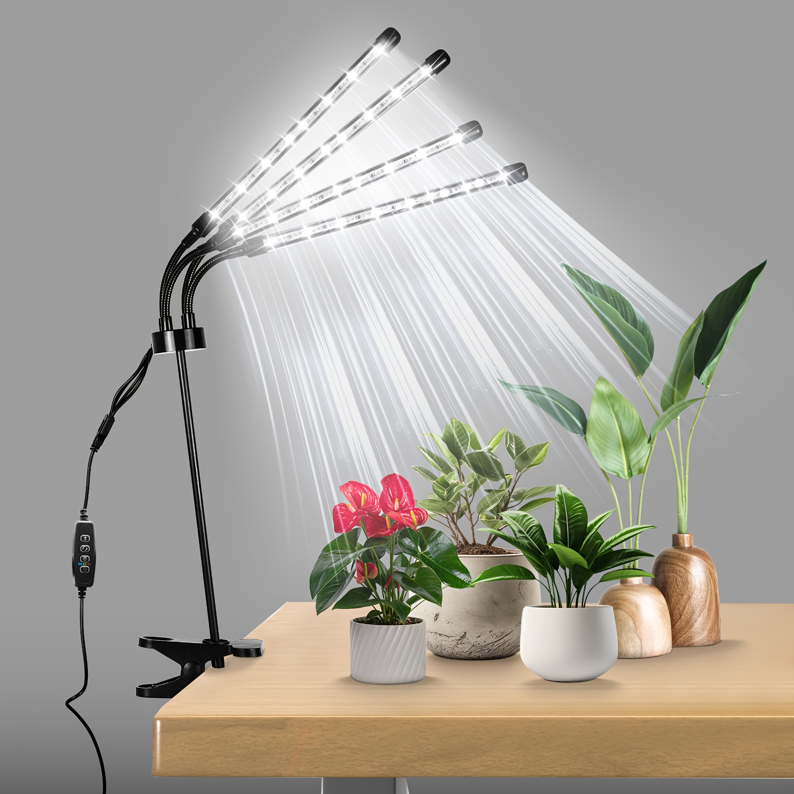 TEMU 4 Head Led Indoor Plant Growth With Timed Design, Multifunctional Indoor Plant Adjustable Lighting, 3 Mode Switching, Promoting Growth, Suitable