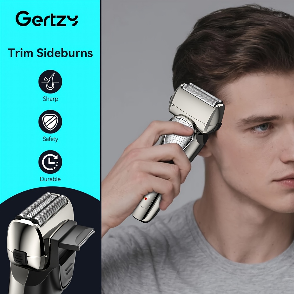 a perfect waterproof electric shaver for men as a gift suitable for   dry and wet use with adjustable gear and   display it features a   up sideburns blade design on the back and is a holiday gift Product details 7