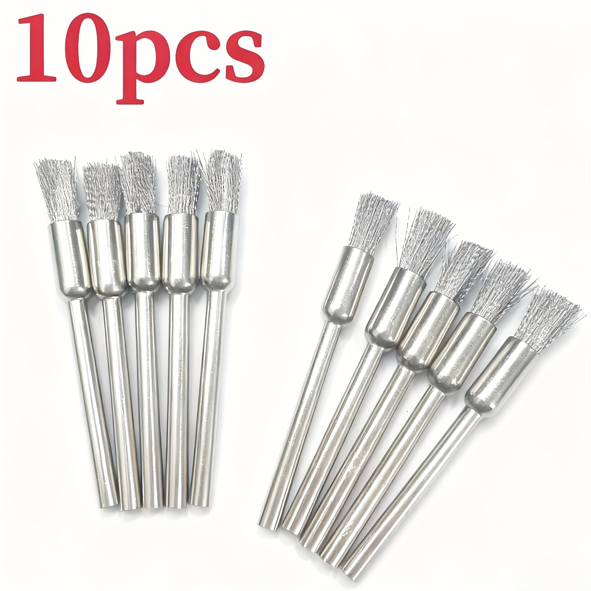 10pcs Wire Brush, 3.0mm Handle, Perfect For Rotary Tools, Ideal For Cleaning, Rust Removal And Polishing, Brush Wire Wheel Set, Conical Brush With Handle
