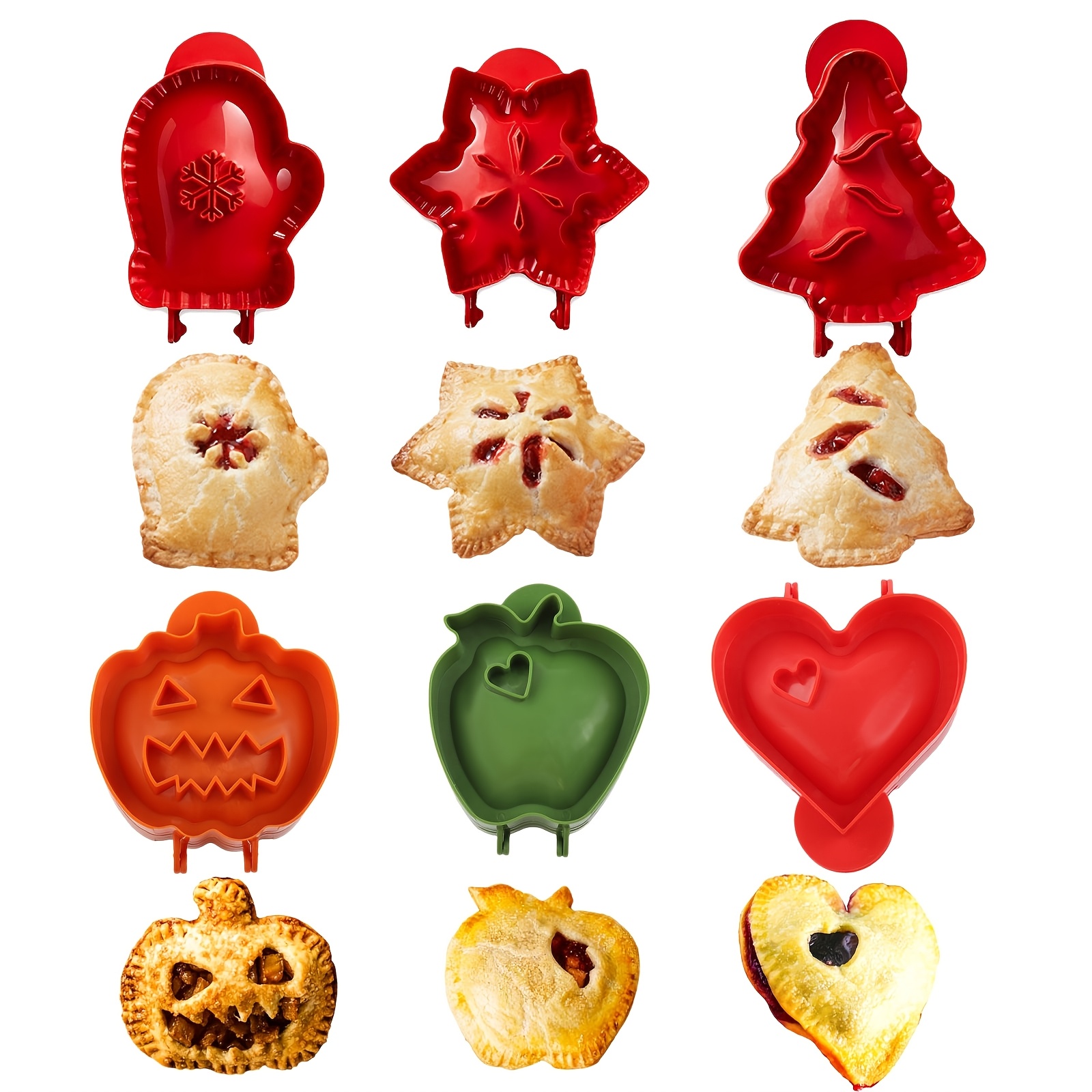 

6- Molds - Plastic Set For - Fall & Halloween - Apple, , Christmas Tree, , , -