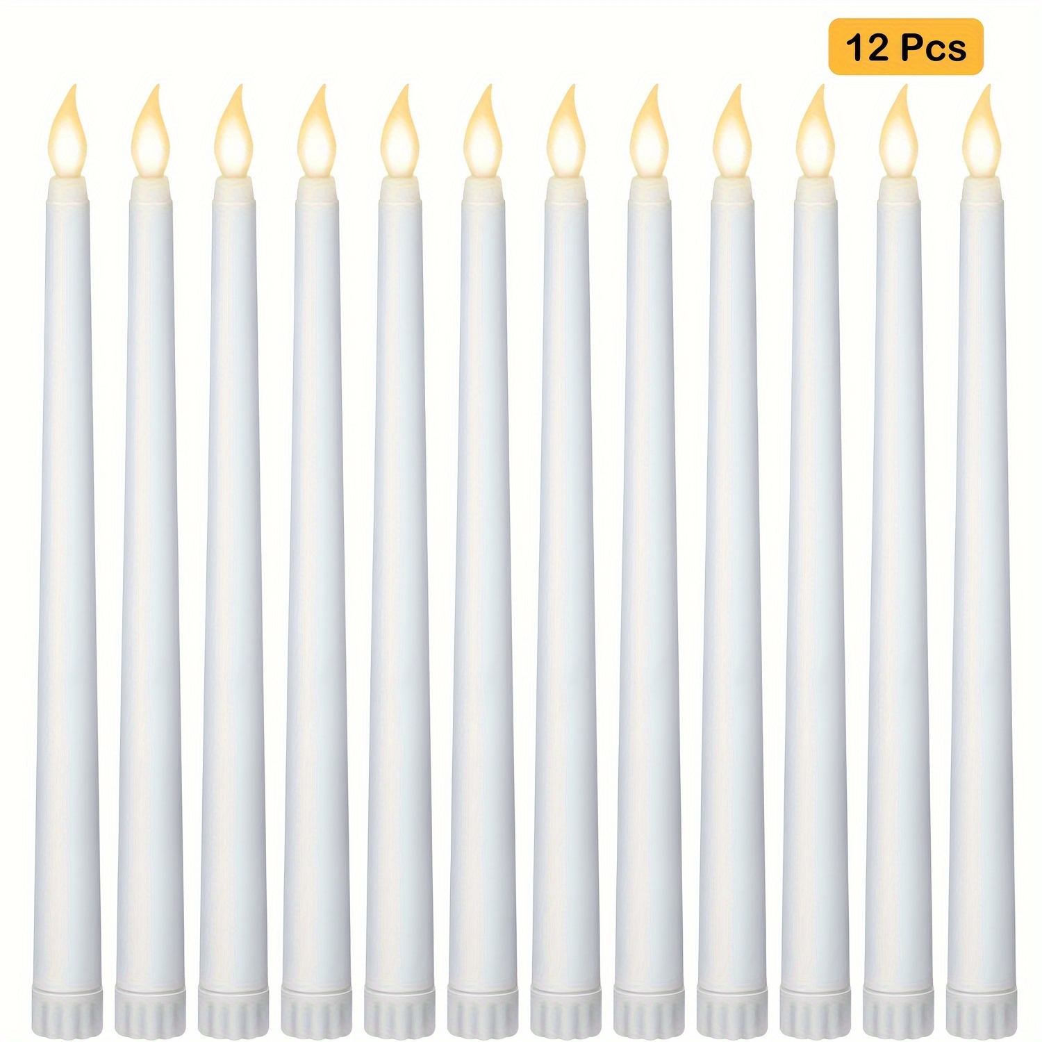 TEMU [12pcs Flameless Led Candles]12pcs Flameless Taper Candles - 3d Flickering Flame & Realistic Effect | Warm White Battery Operated (aaa) Candles
