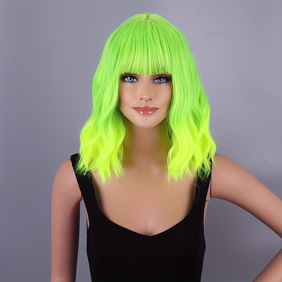 Tereshar Neongrüne Perücke Kurz – Limettengrün, Bob-Perücke Für Cosplay & Party