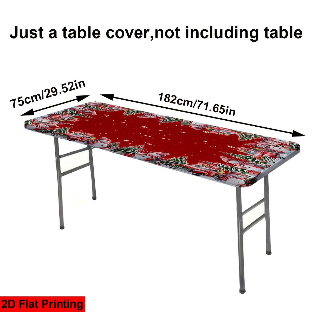 TEMU 1pc 4/ 6ft Snowman Car Christmas Tree Pattern Printed Elastic Tablecloth, Mantel.nappe.tischdecke.washable Outdoor Table Cover With Elastic