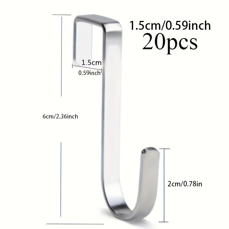 20pcs J Shaped Hook Stainless Suitable For 0.5cm-5cm Thick Hanger Clip-, Hanging Sink Grid Hook, Wire Rack Hook, Used For Kitchen, Bedroom, Office, Wire Shelf, Utility Hooks