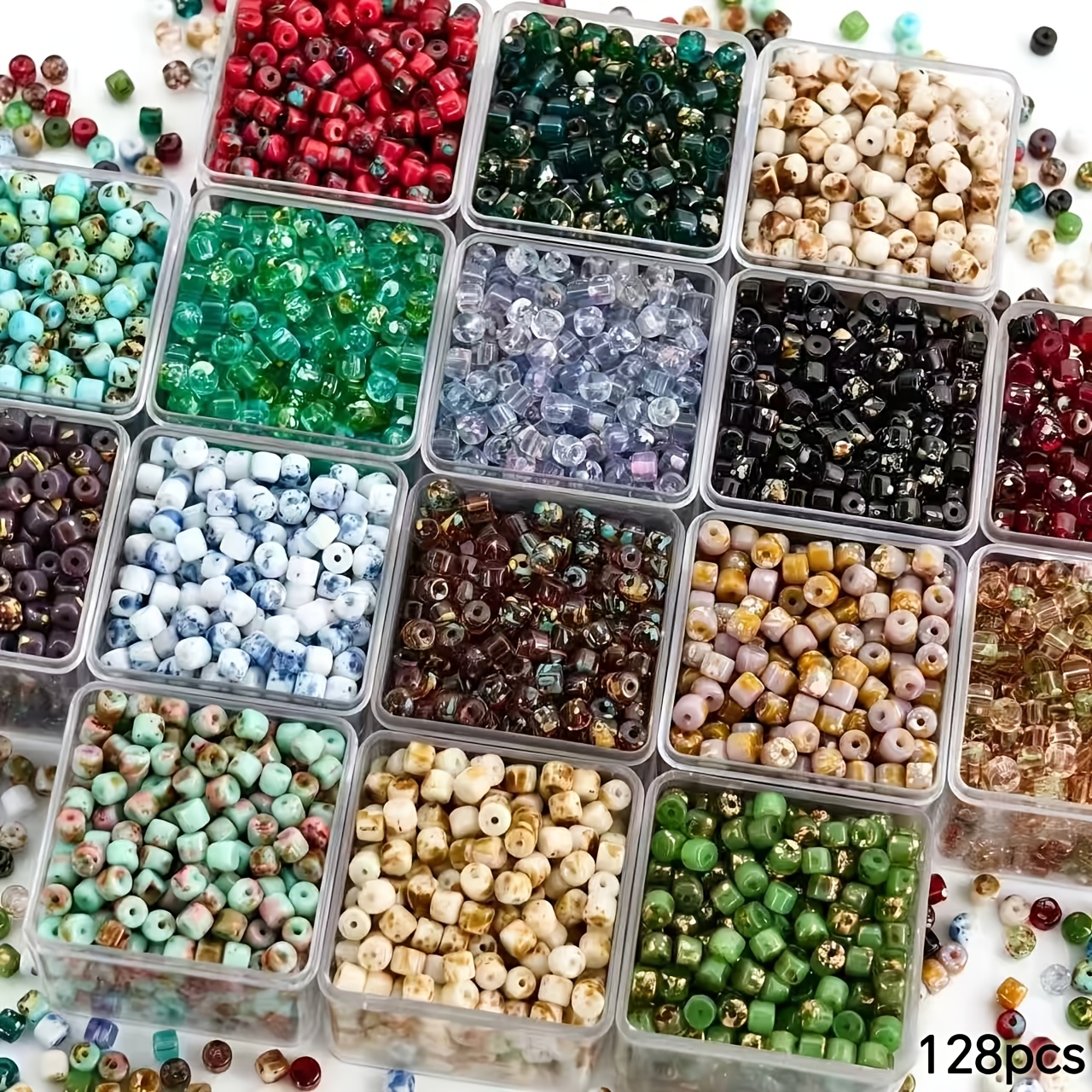 TEMU 128 pièces Perles Abaque en Verre Naturel Picasso de 4 mm pour Bricolage, Bracelet, Collier, Breloques de Téléphone, Boîte
