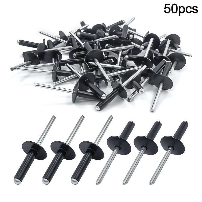 E-shop Packung mit 50 Blindnieten, Schwarze Nieten mit Großem Kopf 4 x 12 mm, Blindnieten, Popnieten DIN 7337 Nieten Dorn für Blindnieten