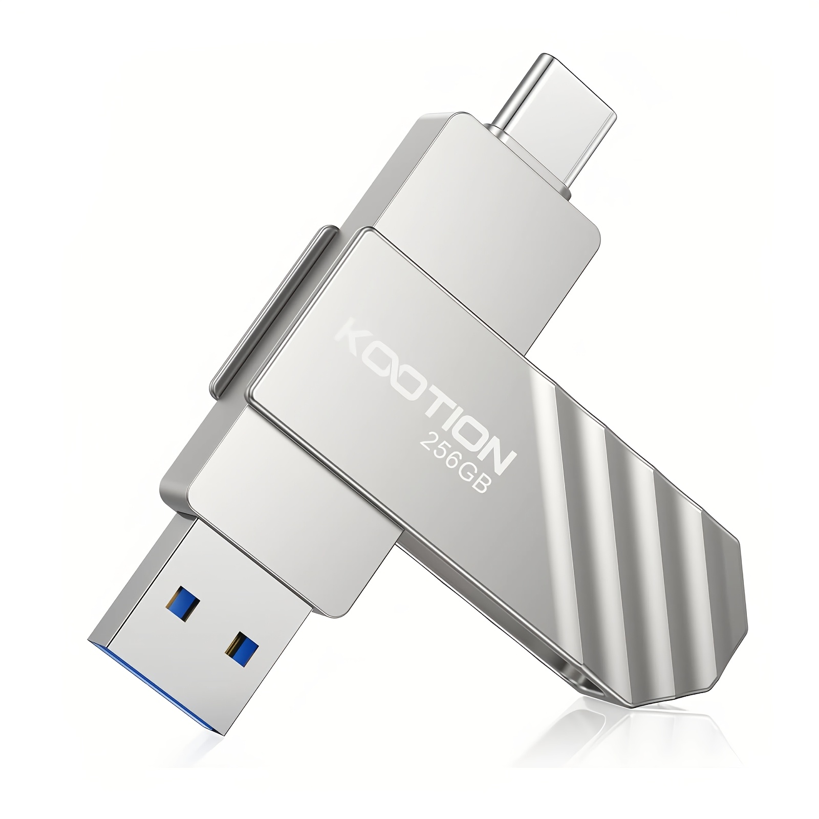 Image of Kootion Usb C Flash Drive 64 Gb 128 Gb 256 Gb Dual Swivel Type C Up To 110mb/s Usb 3.0 Portable With Keyring Hole Metal Pen Drive, Silver