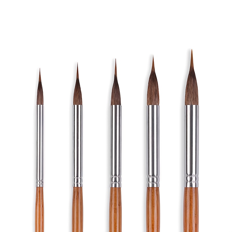TEMU 5pcs Professional 2-layer Detailing Liner Brush - Horse Hair And Nylon Fine Line Brush With Pointed Tip For Watercolor, Gouache, Acrylic, Ink,