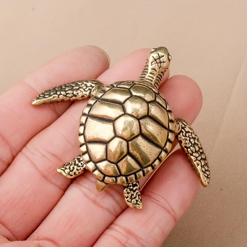 2個の金属製の海亀のフィギュア 装飾的なデスクと本棚の装飾品 金色と