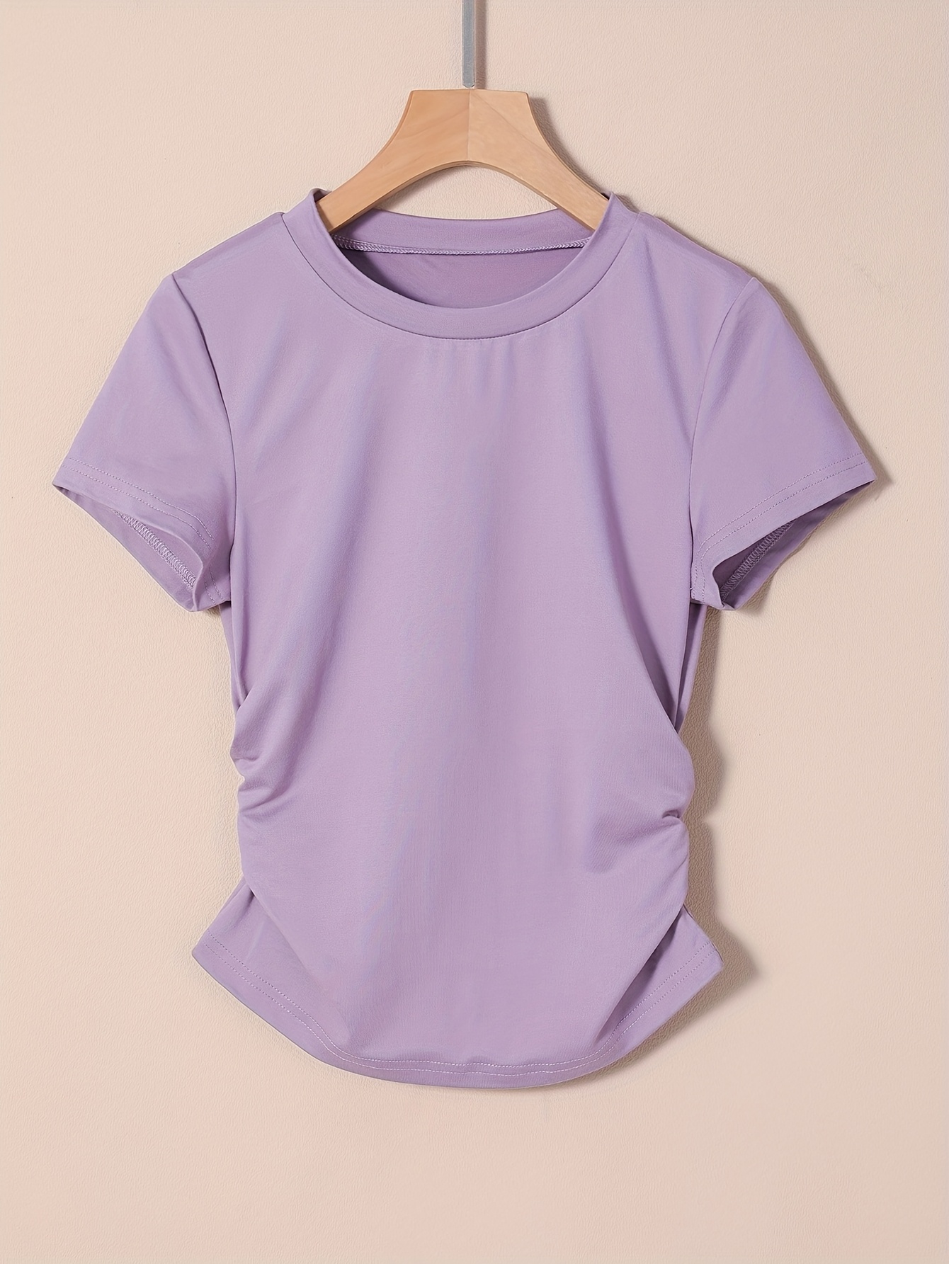 Women's Elegant Ruffled Short Sleeve T-Shirt - Round Neck Casual Top, Solid Color, Machine Washable, All-Season Comfort Fit, Ladies T Shirts, Versatile Clothing, Simple Fashion, Texture