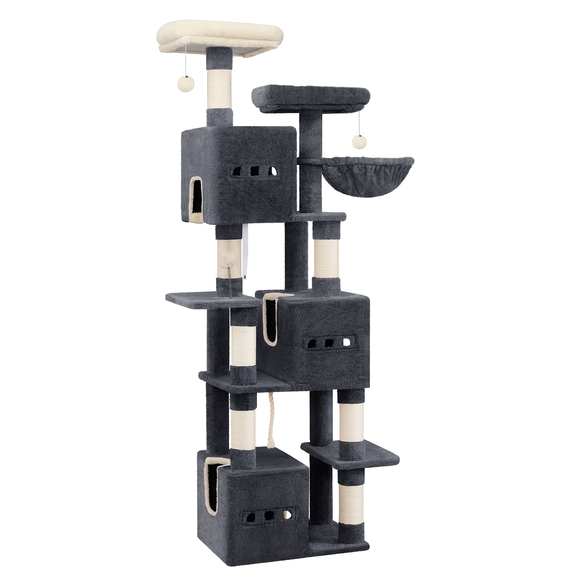 TEMU A Large Cat Tree, 193cm Tall, An Extra-large Cat Tree, Equipped With 7 Scratching Posts, 3 Cat Beds, 2 Platforms, 2 Plush Balls, A Cat Basket, A