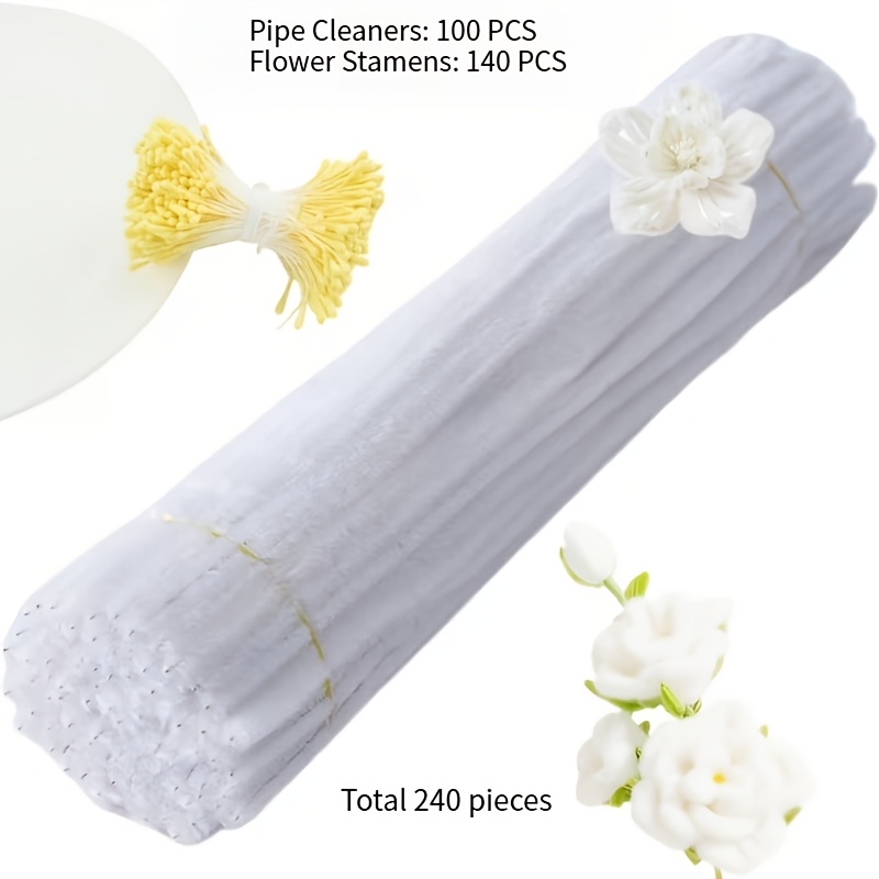 TEMU Set de 240 piezas de palitos anti-entretelados encriptados y engrosados, que 100 limpiadores de tubos de cabello, 140 estambres, materiales para