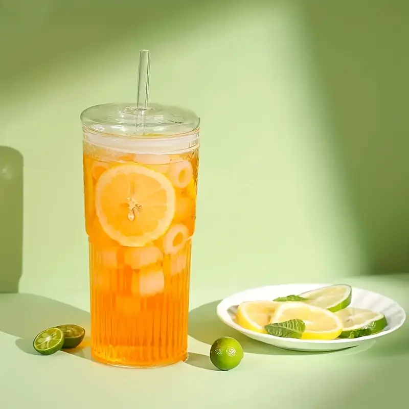 2 pack glass tumbler set with lids and straws 650ml leakproof reusable transparent drinkware for iced coffee smoothies ideal for office camping home use gift friendly Product details 1